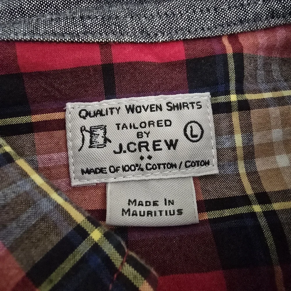 J. Crew Men's Classic Red Tartan Plaid Button Front Shirt Size L Preppy